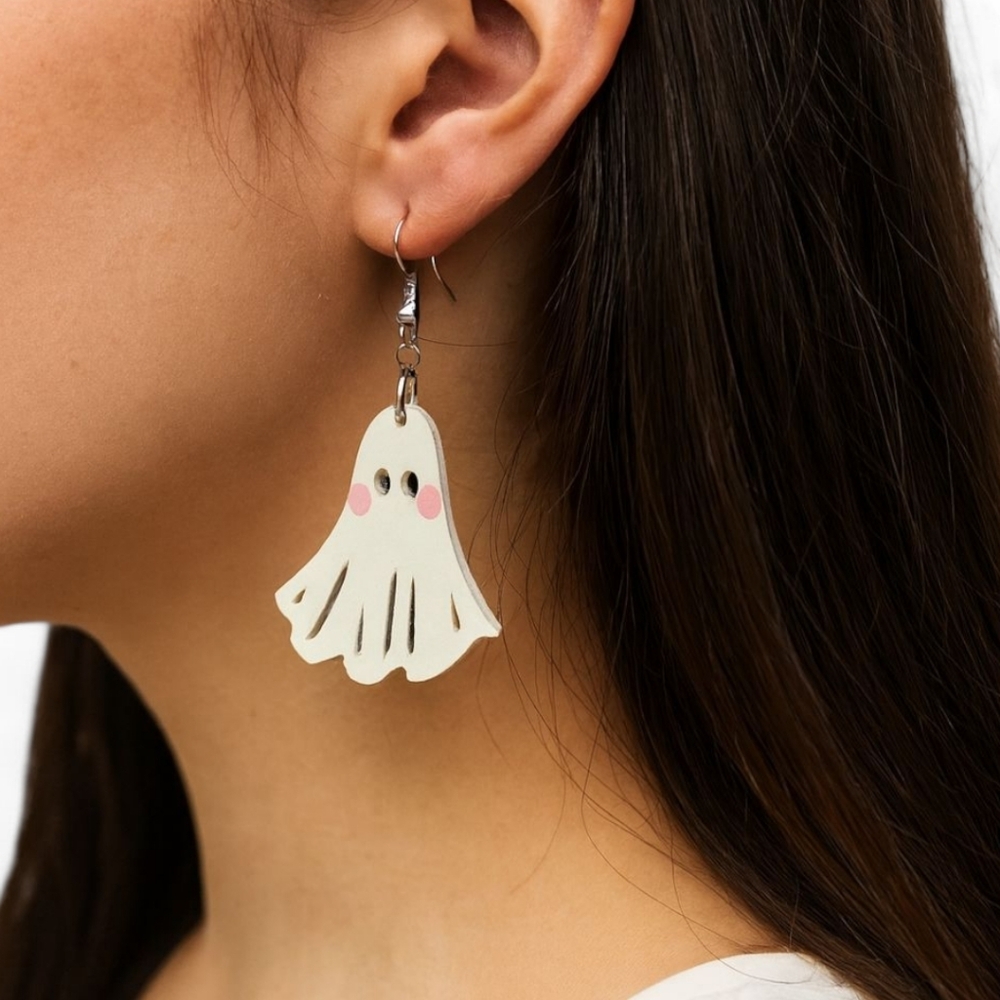 Handcrafted Blushing 3D Print And Painted Ghost Earrings